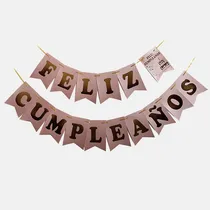 Comprar Banderín Feliz Cumpleaños Gold Rosse Con Stamping! Rosa Pastel Banderin