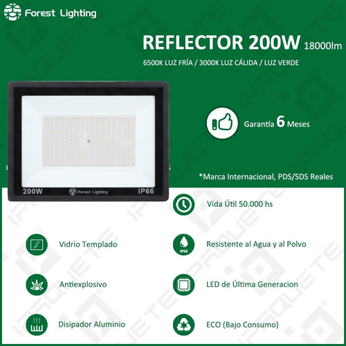 Imagen 2 de 6 de Packx2 Reflector Led 200w Exterior Proyector Luz Fría Cálida