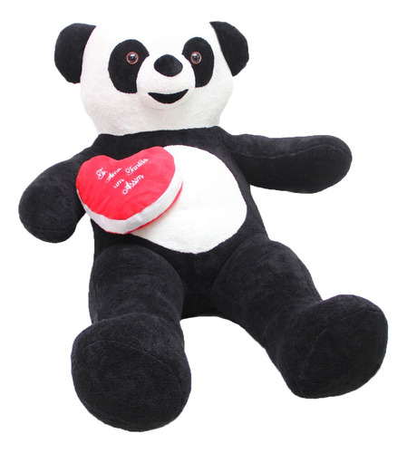 Urso Panda De Pelúcia Gigante 1,2 Mts 120cm + Laço E Coração