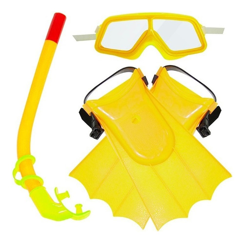 Kit Mergulho Óculos Snorkel Pé De Pato Infantil Art Sport Cor Amarelo