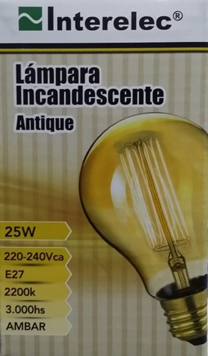 Imagen 2 de 5 de Lampara Retro Filamento Incandescente Antique 25w A60 E27