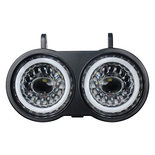 Proyector De Faro Doble Led Halo Blanco Drl Motocicleta...