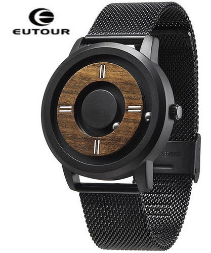 Correa de reloj de cuarzo inoxidable simple de Eutour Fashion, color negro