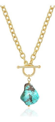 Collar Con Colgante De Turquesa Irregular Grande Con Perlas