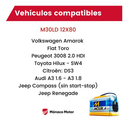 Batería Moura M30ld 12x80 - Volkswagen Amarok