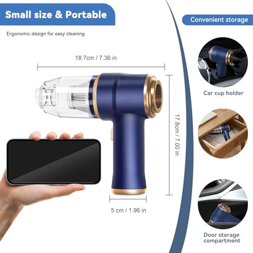 Mini Aspiradora Portátil Inalámbrica 2 En 1 Azul Para Coche