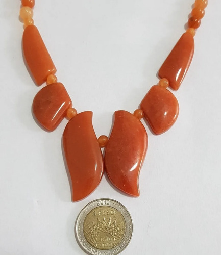 Collar Jade Naranja Hojas Y Bolitas 6 Y 4mm Plata 925