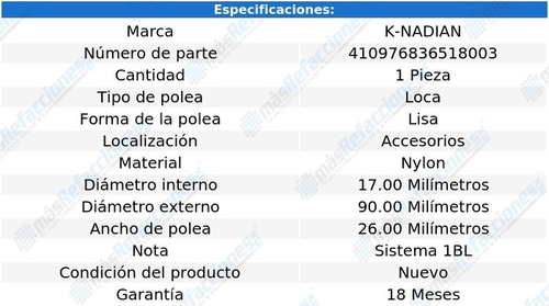 Polea Banda Nylon Lisa K-nadian Fiat 500 L2 0.5l 61