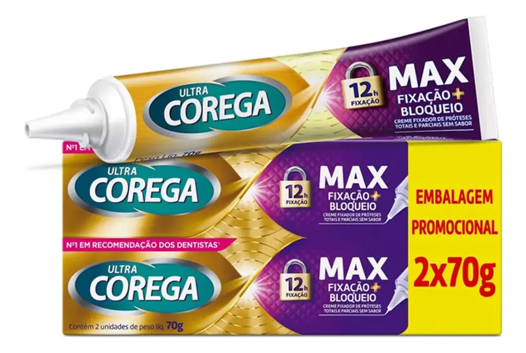 Kit 2 Ultra Corega Creme Max Fixação+ Bloqueio Sem Sabor 70g