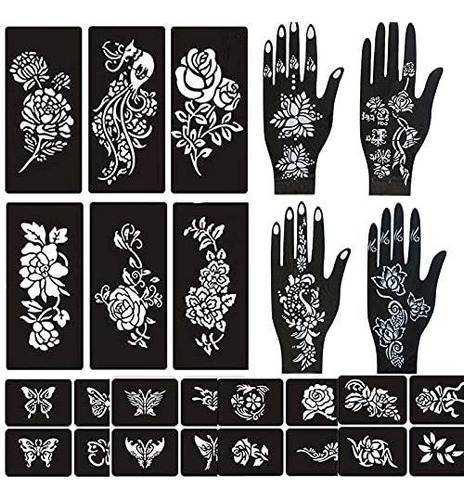 Tatuaje Temporale - Henna Tattoo Stencils For Women,blac