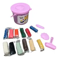 Comprar Balde Con 12 Colores Masa Modelar Rodillo Y Moldes