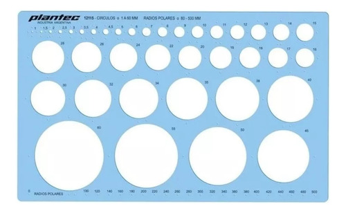Plantilla Círculos 1 A 60 Mm Radios Polares Plantec Dibujo