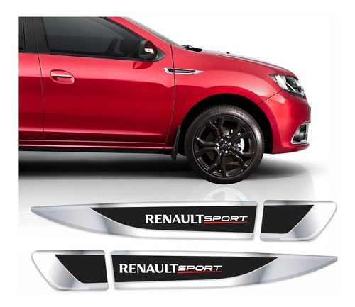 Par Emblema Adesivo Renault Sport Sandero Resinado Cromado