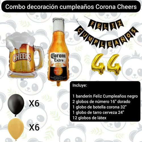 Combo Decoración Cumpleaños Globos Cerveza Corona / Banderín