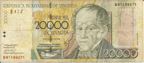 Venezuela 20000 Bolivares 13 Agosto 2002