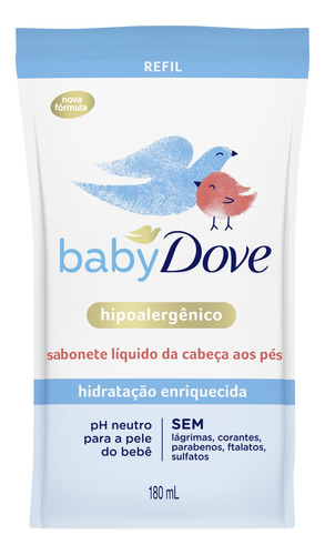 Sabonete Líquido Hidratação Enriquecida da Cabeça aos Pés Dove Baby Sachê 180ml Refil