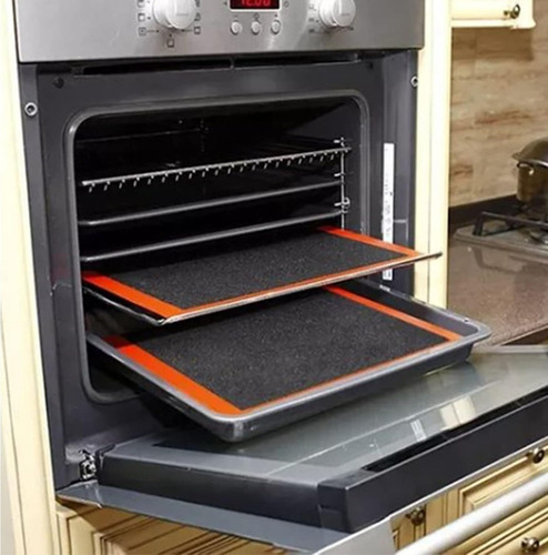 X1 Placa Silicona Plancha Con Malla Antiadherente Horno 40x30cm Color Negro