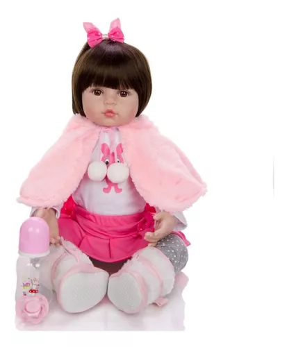 Boneca Bebê Reborn Menina Vinil Corpo em Tecido com Acessórios