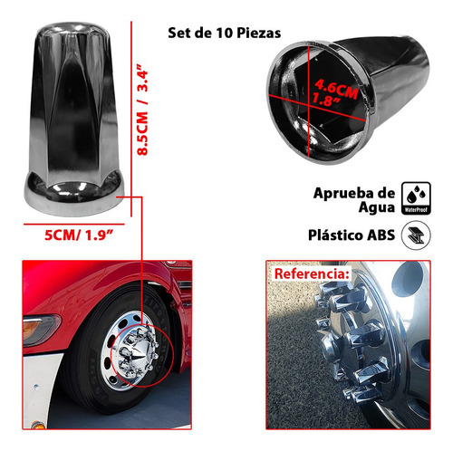 Cubre Tuerca Camion Hexagonal X10 Cromada Plastico Abs