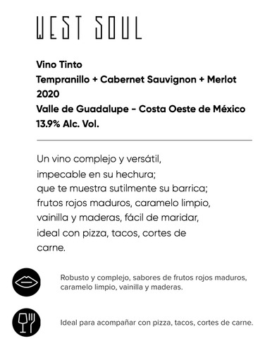 Vino Tinto West Soul Tempranillo Merlot Y Cabernet Sauvignon