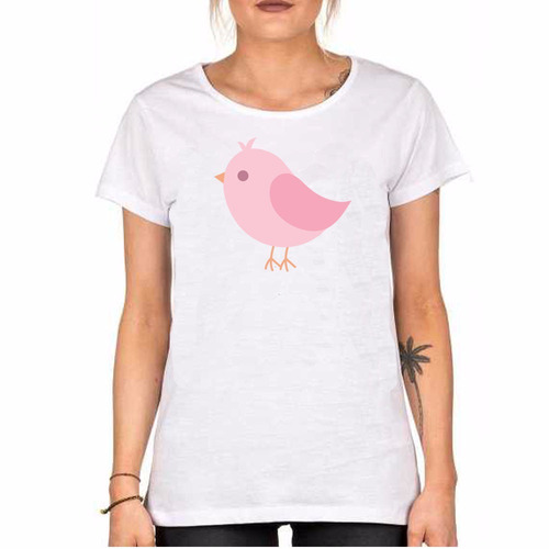Remera De Mujer Pajarito Rosa Ave Pink Bird Pajaro Animales
