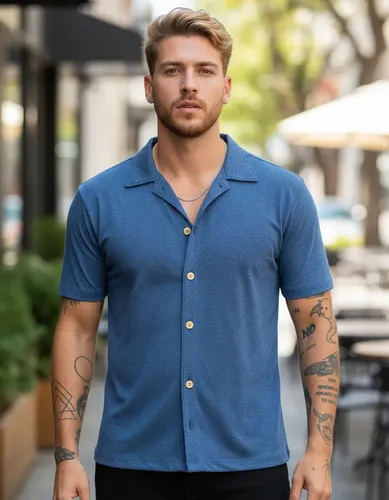 Camisa Masculina Slim De Malha Eco Com Botões De Madeira