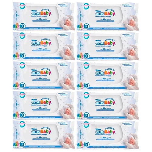 Toalla Emubaby Water 99% Agua Pack 10 