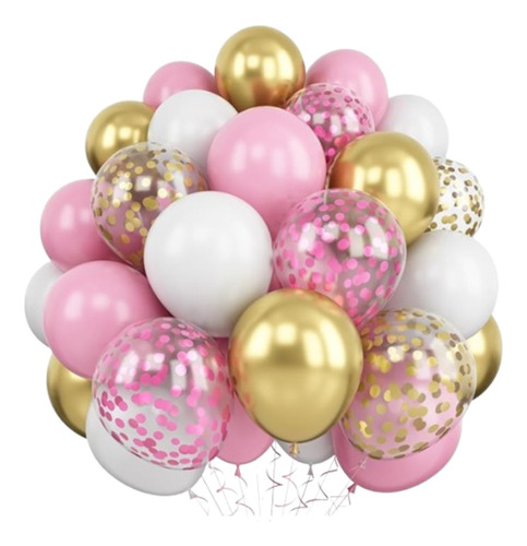 Kit Pack Globos Bombas Rosado Dorado Niña 60pcs Tendenc