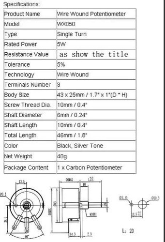 Potenciometro Riostato Alambre 5w 2.2 K Ohm 2k2