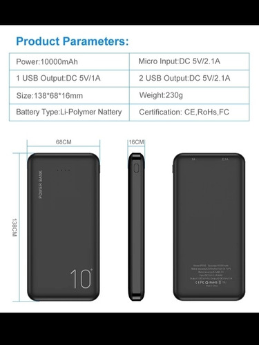 Power Bank 10000mah Garantizado 2 Usb Carga Rápida 20v