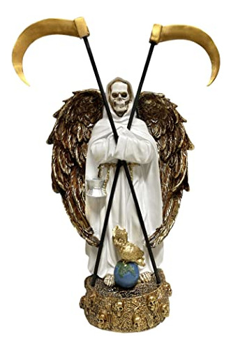 Estatua De Santa Muerte Blanca Con Alas, 13 Pulgadas