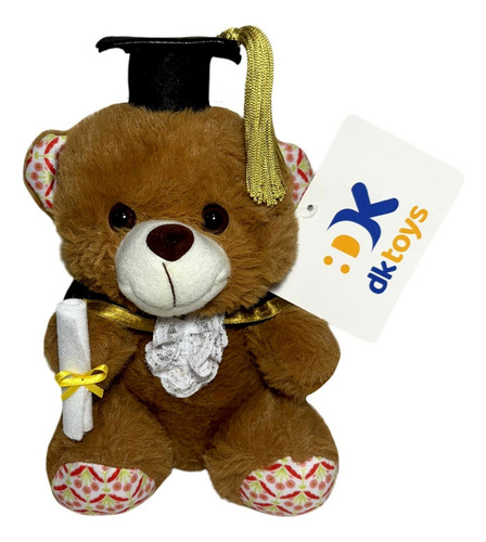 Boneco De Pelúcia Pequeno Urso Ursinho Marrom Escuro Formando - Vestido Com Traje Capelo E Diploma - Presente De Formatura - Dk Toys