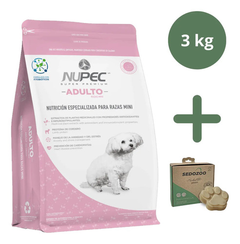 Paquete Nupec Adulto Raza Mini 3kg + Jabón Sedozoo Herbal