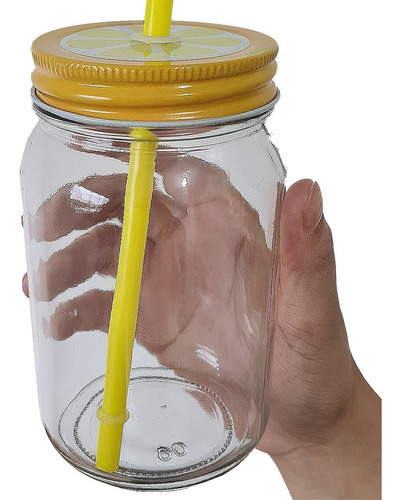 12 Canecas Vidro Tampa Frutas Vidro Mason Jar Jarmug 400ml