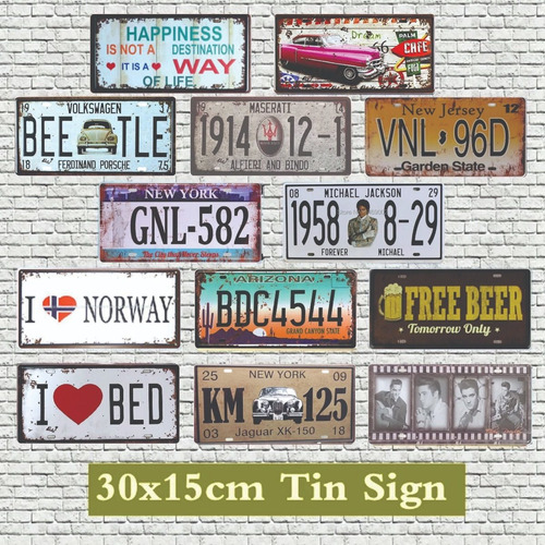 Imagen 3 de 9 de 3 Placas Decorativas Metálicas Vintage Retro Pqte X 3 Placas