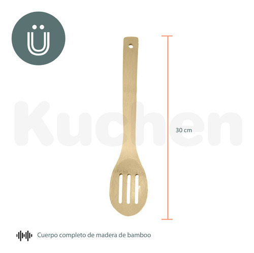 Imagen 2 de 9 de Cuchara Calada Utensilio De Madera Cocina 30 Cm