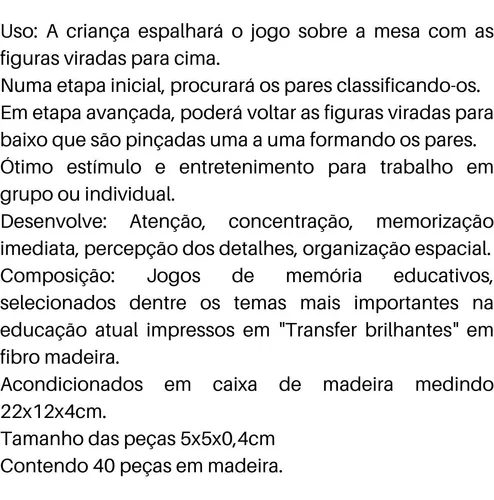 Jogo de Memória Números e Quantidades - 40 Peças em Madeira