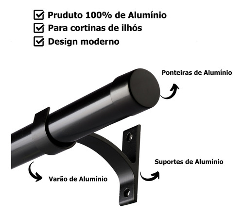Kit Completo Varão Grosso 28mm Com 2,1m Cortina Ilhós/argola