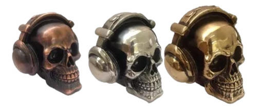 Mini Cranio Caveira Resina Com Fone Metalizada Luxo