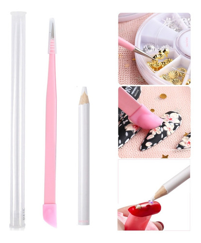 Pinza Para Aplicacion En Uñas+ Lapiz Magico Agarra Cristales