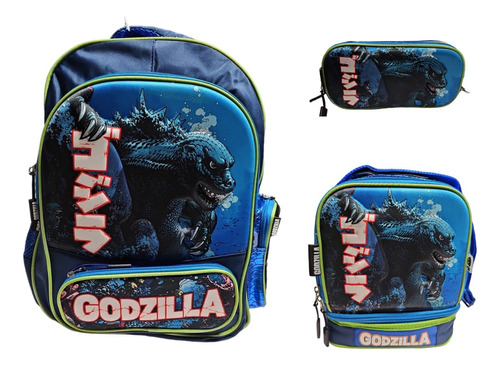 Kit De Mochila Lonchera Y Lapicera Godzilla Primaria Vs2929