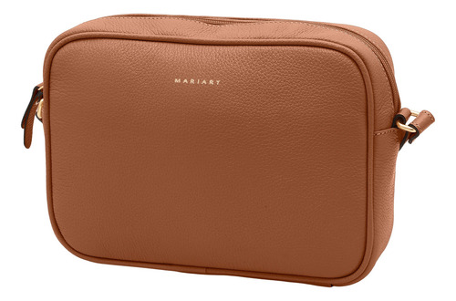 Bolsa Transversal Feminina De Couro Bovino Mariart Maxi Jeri Cor Camel Desenho Do Tecido Lisa