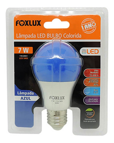 Lampada Led Bulbo Azul 7w Bivolt Foxlux 110V/220V