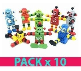 Pack X 10 Robot Madera Juguete Articulado Souvenir Motricida