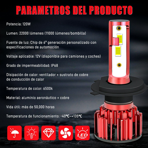 Para Nissan Pick Up D21 Led Faros H4 Alta Y Baja Luz Focos
