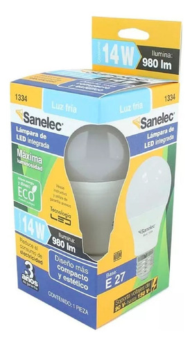 6pzs Foco Led Tipo A19 14w Sanelec Luz Fría Omnidireccional
