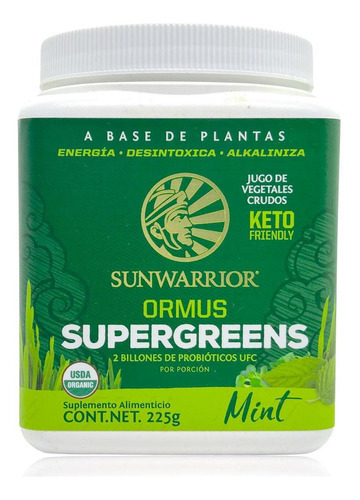Probióticos Vegano Supergreens Keto 225 Gr Sunwarrior Ormus Sabor Menta