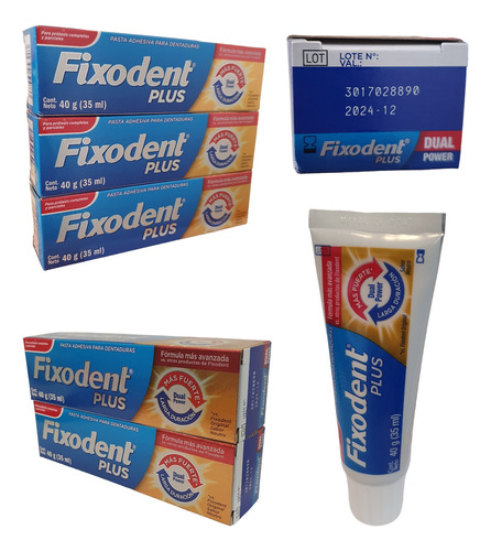 Adhesivo Dental Fixodent Plus 35ml Fija 12 Hrs Caja 6 Piezas