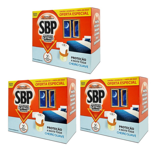 Kit 03 Un Repelente Elétrico Sbp Aparelho + Refil Suave