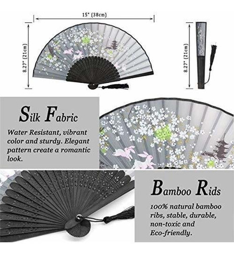 Imagen 4 de 4 de Zolee 2 Pcs Abanicos Para Mujer - Abanicos De Seda De Bambú